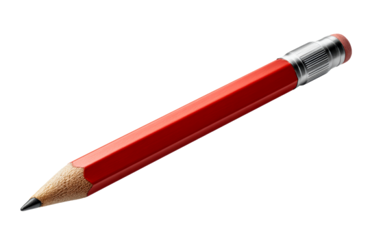Red pencil with eraser, transparent bg