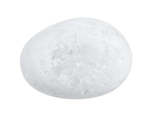 A smooth white beach pebble, rounded by ocean waves, with a simple and clean appearance, isolated on a white background.