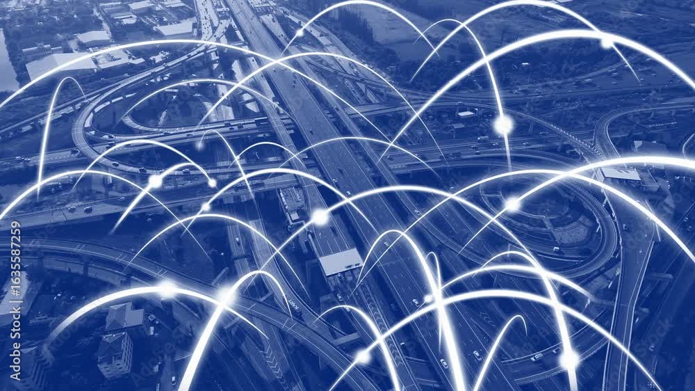 Poster smart digital city highway with globalization graphic of connection network abstract line . concept 
