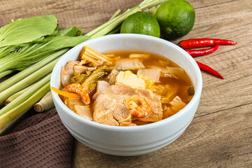 Korean kimchi soup with seafood