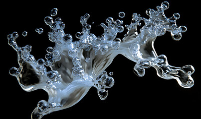 water in dynamic motion, isolated on black background for commercial use.