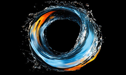 water in dynamic motion, isolated on black background for commercial use.