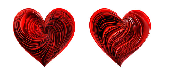 Abstract red heart with layered paper detailing, sharp, symmetrical design, isolated on white transparent backdrop, symbolizing love and passion
