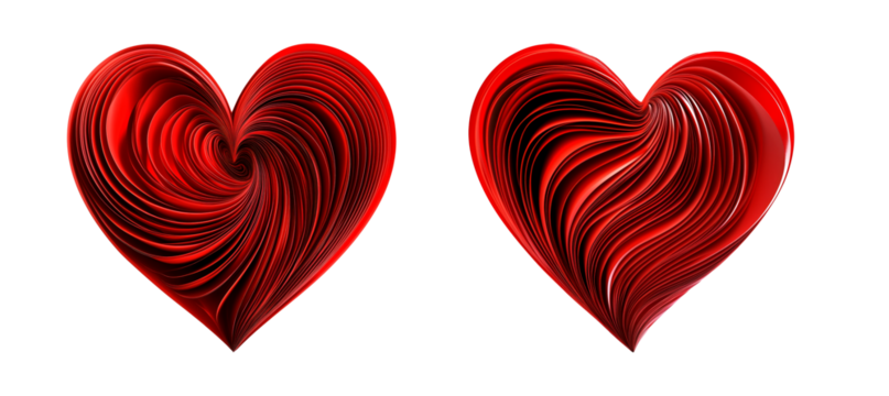 Abstract red heart with layered paper detailing, sharp, symmetrical design, isolated on white transparent backdrop, symbolizing love and passion