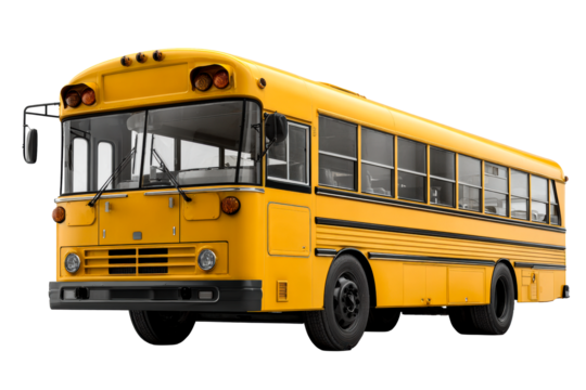 Yellow school bus on transparent bg