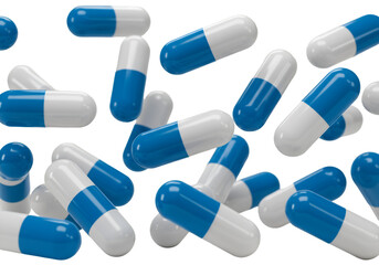 Scattered Blue And White Capsules On A Transparent Background Photo