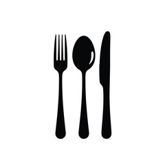 Classic cutlery icon with fork, spoon, and knife in black silhouette. A minimalist vector graphic for dining and food concepts.