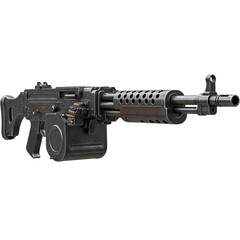 Realistic 3D Illustration of a Machine Gun in Steel Color Against Transparent Background