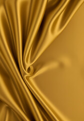 Realistic Photo of Golden Silk Fabric with Elegant Waves and Soft Lighting
