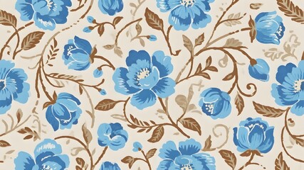 Blue floral vine pattern textile design