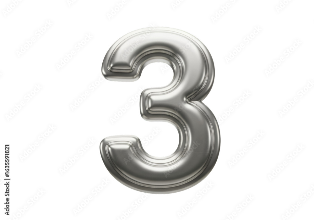 Poster silver metallic number three balloon floating on transparent background
