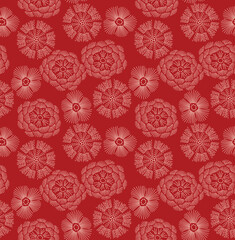 Japanese Firework Line Flower Vector Seamless Pattern