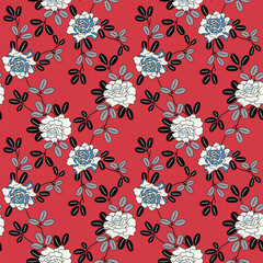 Japanese Rose Leaf Motif Vector Seamless Pattern