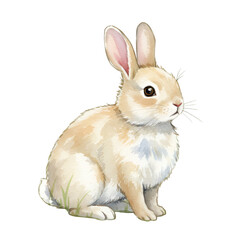 Obraz premium Realistic Watercolor Illustration of a Sitting Bunny Rabbit Isolated on Transparent Background