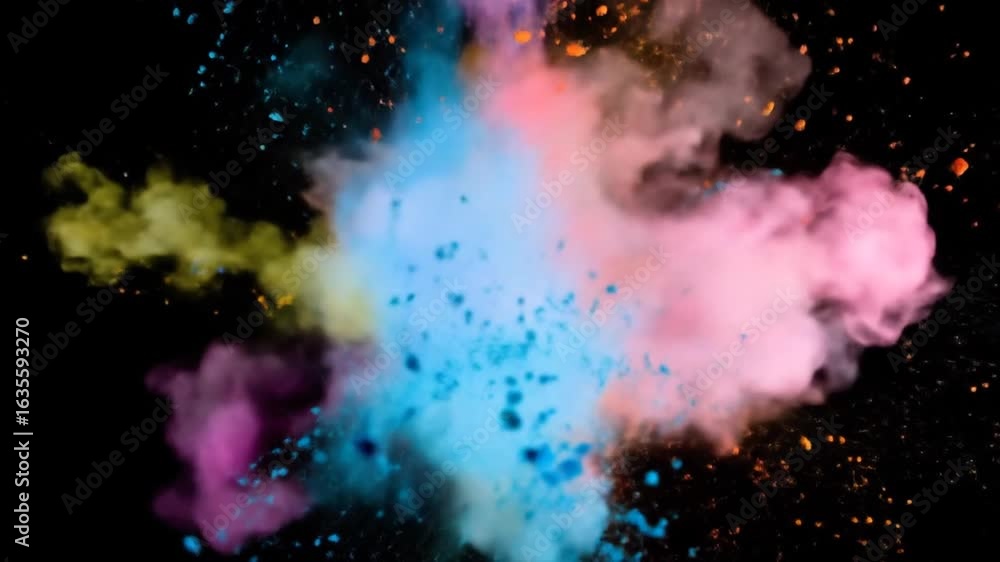 Poster dynamic multi colored powder explosion on a black background creating an abstract burst of vibrant p