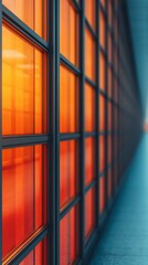 Abstract Architectural Glass Facade with Vibrant Orange Reflection