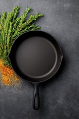 High-Quality Cooking Essentials: Cast Iron Skillet with Fresh Herbs