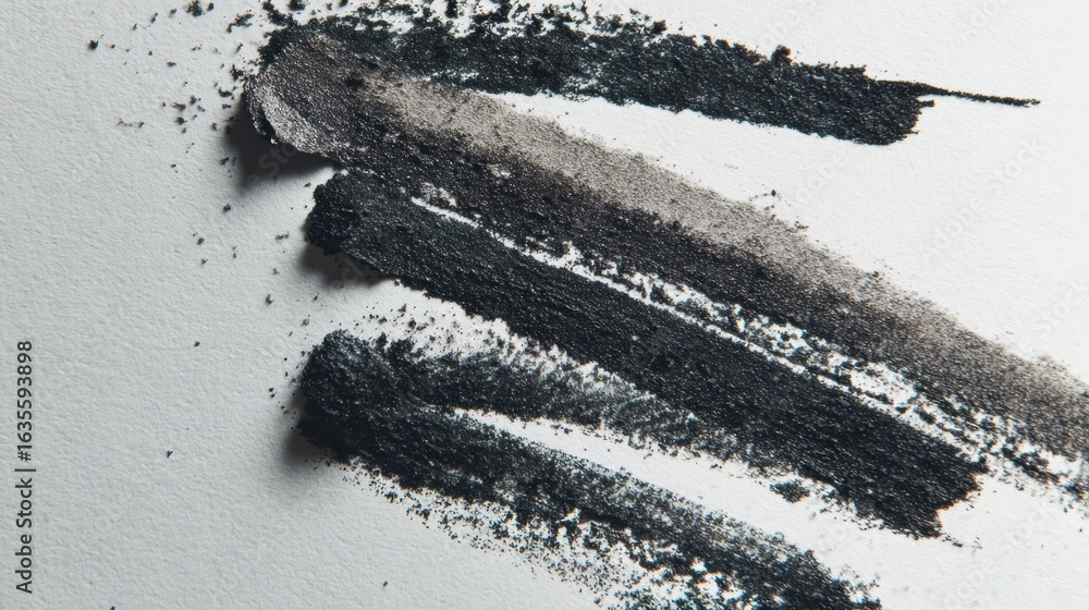 Poster smudged eyeliner strokes create dynamic abstract shapes against a blank background with untouched ri