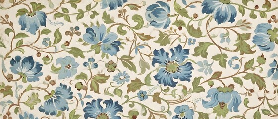 Blue floral vine pattern textile design