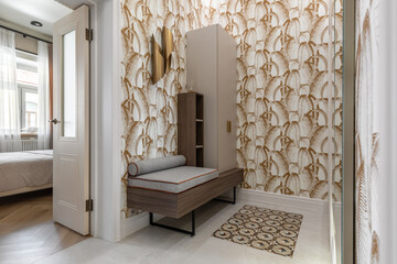 Cozy Hallway with Bench and Bedroom Entrance
