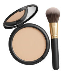 Realistic Powder Compact With Makeup Brush Isolated on Transparent Background
