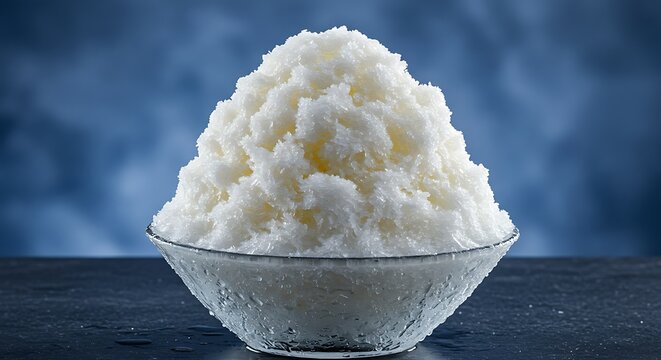 Shaved Ice Dessert in Glass Bowl on Dark Surface