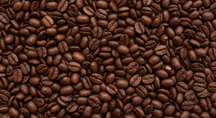 Fototapeta premium An overhead texture of roasted coffee beans.