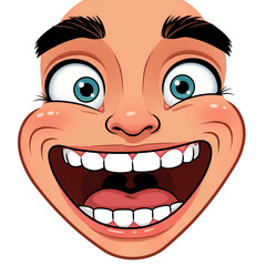 Smiling Cartoon Face Illustration With Wide Eyes and Open Mouth on Transparent Background