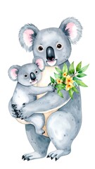 Koala mom and baby with flowers