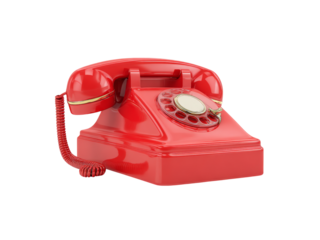 Classic red rotary phone vintage communication device, Isolated On White Background, Png Transparent