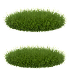 Realistic Photo of Green Grass Circle Elements on White Background