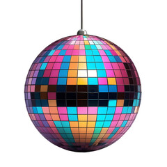 Fototapeta premium hanging disco ball with reflective square mirrors creating sparkling light effects for dance party isolated on white background