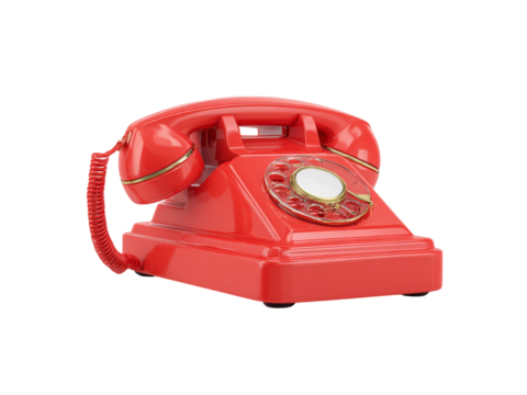 Classic red rotary dial telephone vintage communication device, Isolated On White Background, Png Transparent
