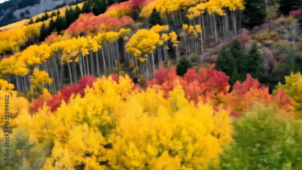 Aufkleber colorful autumn foliage displaying yellow red and green trees in forest background during daytime