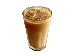 Refreshing iced coffee drink in glass with ice cubes, Isolated On White Background, Png Transparent