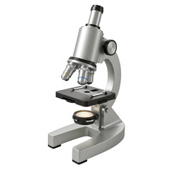 Realistic Microscope Illustration with Silver Metal and Isolated Transparent Background
