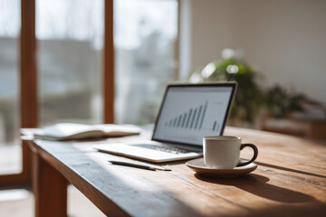 sleek and minimalist workspace featuring laptop displaying blurred white text bars with ar titles creates
