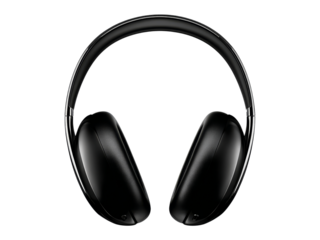 Elegant black wireless over ear headphones music audio, Isolated On White Background, Png Transparent