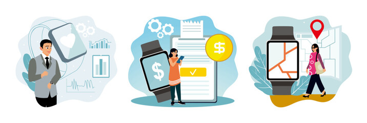 Smartwatch health care, smartwatch payments, smartwatch navigation.