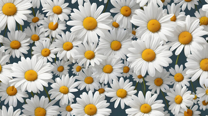 Fresh white daisies with yellow centers on light blue background, close-up floral bloom with green stems and leaves