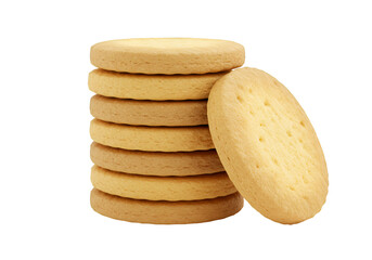 Stack Of Baked Cookies And Single Biscuit Isolated On Transparent Background
