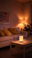 Warm, inviting living room at night