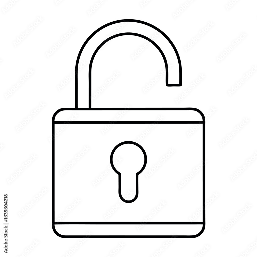Poster minimalist closed padlock outline icon for security and access