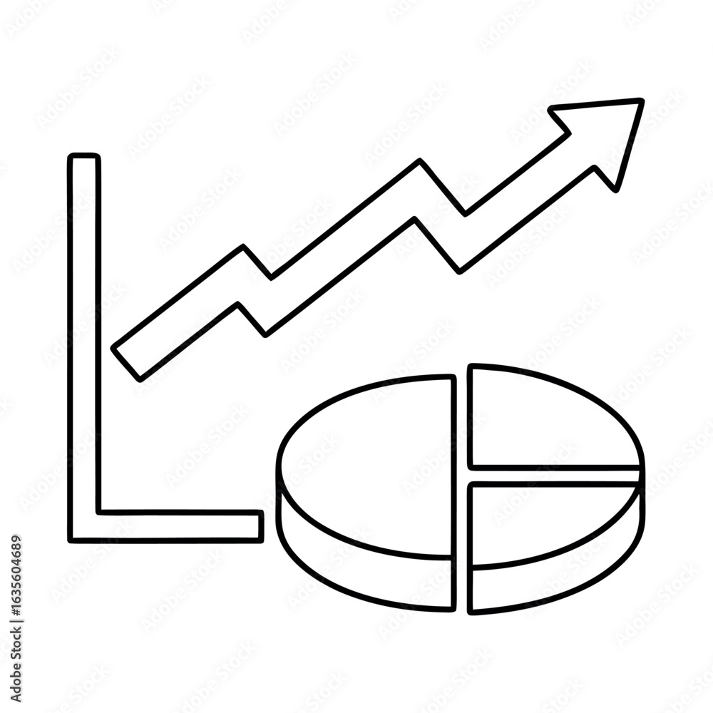 Poster rising pie chart illustrating growth and progress with colorful segments