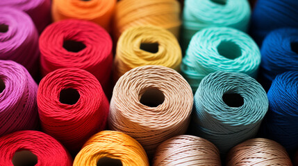 Photo of colorful spools of thread and yarn for sewing and crafts