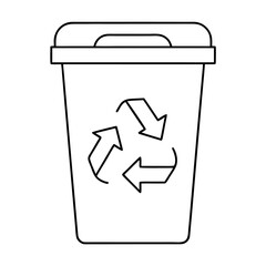 Outline illustration of a recycling bin with prominent recycling arrows