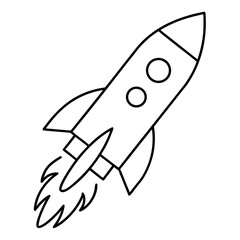 Minimalist outline of a rocket launching into space