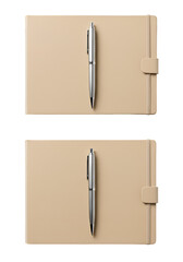 Top View Of Beige Notebook With Silver Pen On Transparent Isolated Background Photo