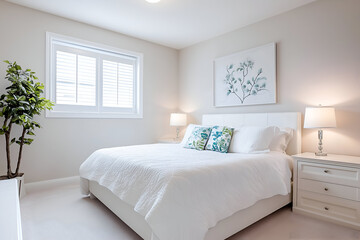 Bright and clean modern bedroom interior with elegant decor.