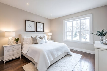 Bright and luxurious bedroom featuring contemporary furniture and neutral colors.